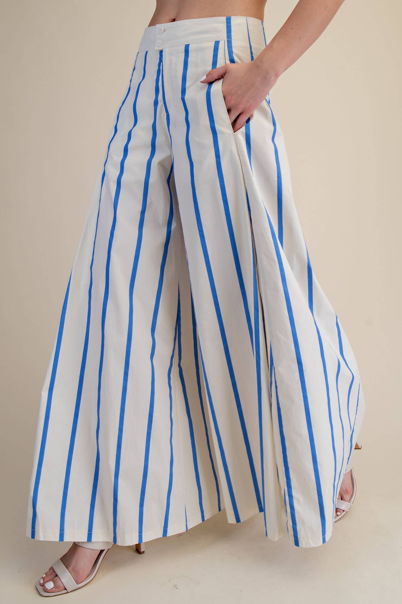 High Waist Wide-Leg Pop Color Stripe Pants
