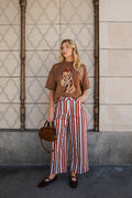 Barrel Leg Stripe Casual High Waist Pants