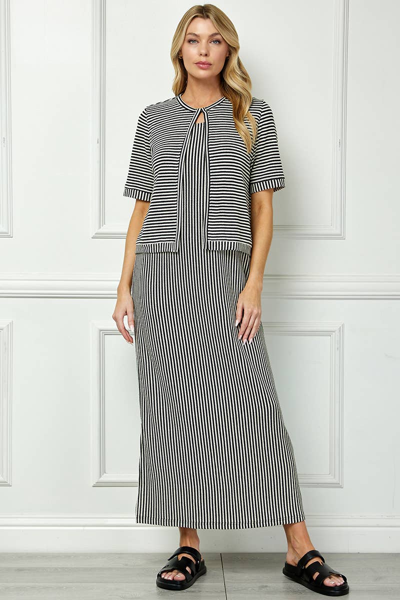 Striped layered- look maxi dress