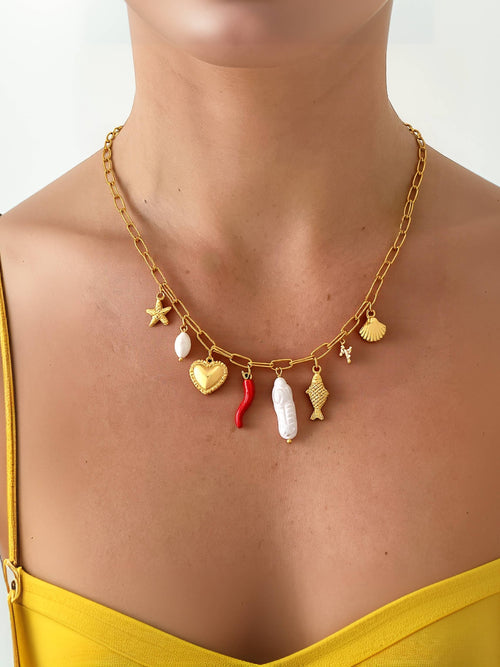 18K Gold Non-Tarnish       Fish Charm Necklace