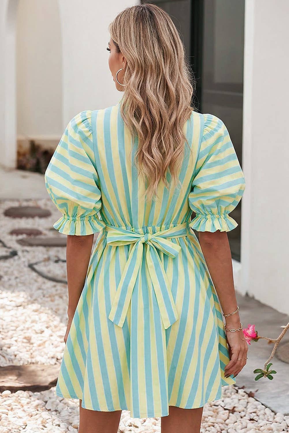 Striped Short Sleeve Pocket Short Dress