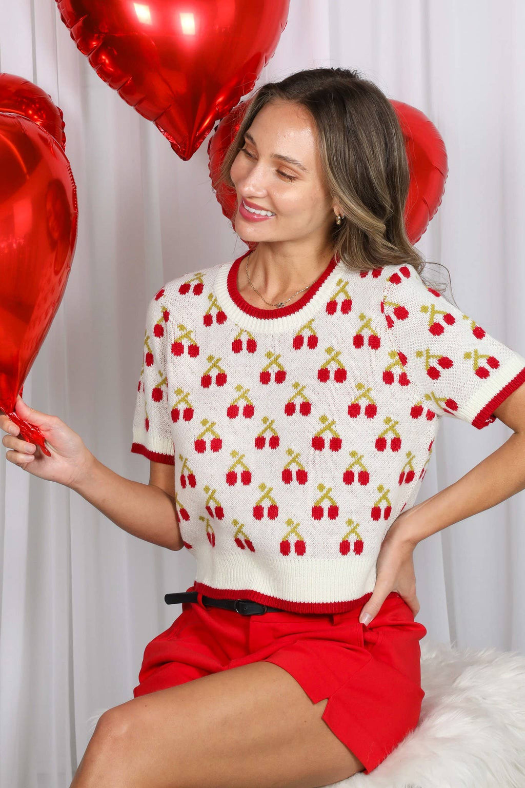 Cherry 🍒 Jacquard Knitted Crop Sweater
