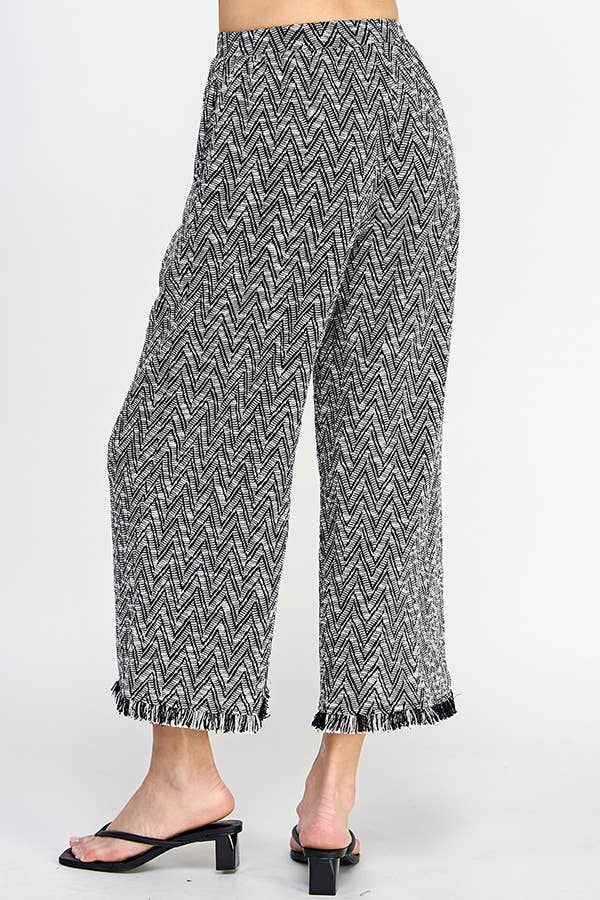 Chevron Wide-Leg Pants with Fringe Hem.