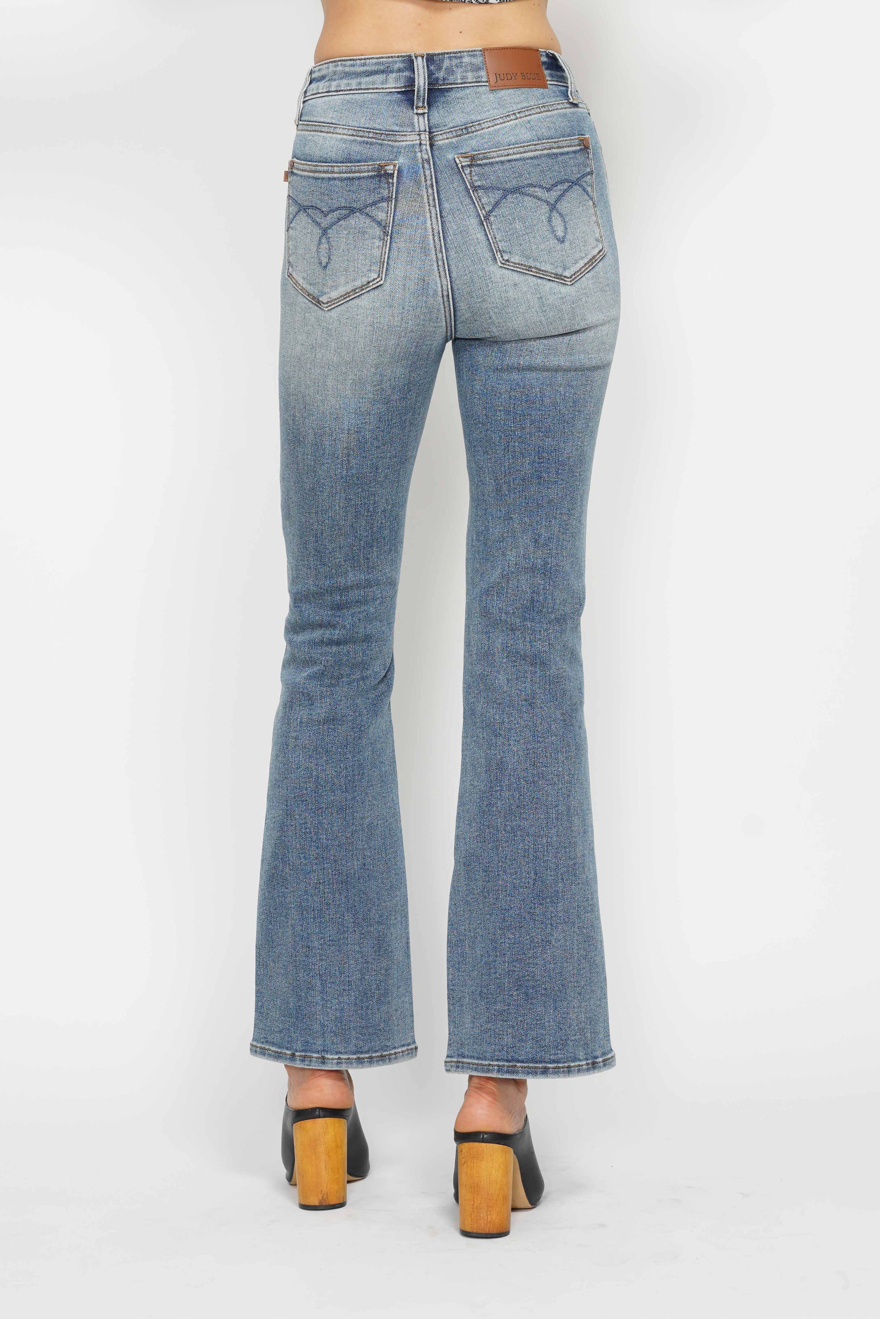 Tummy Control Back Pkt Embroidered Bootcut