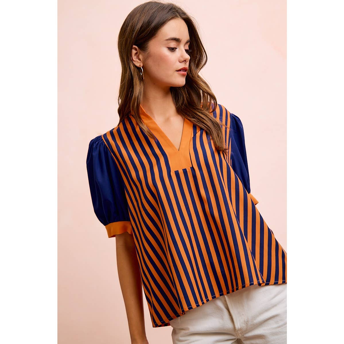 GAMEDAY THEME STRIPED WOVEN BLOUSE TOP