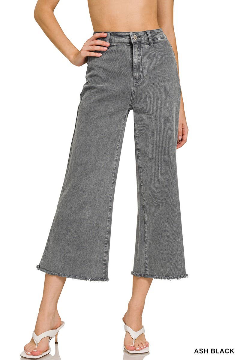 Washed ,High Waist ,Frayed Hem Straight Pants