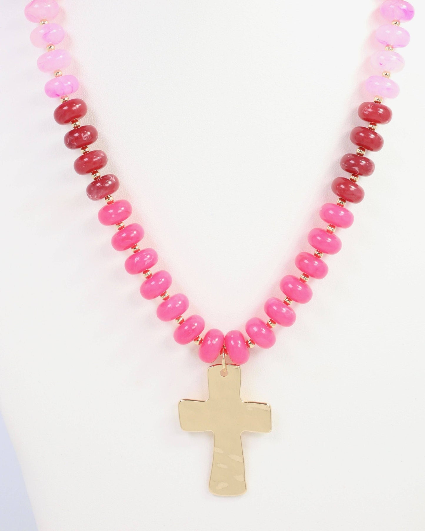 Berkeley Stone Beaded Cross Necklace Pink