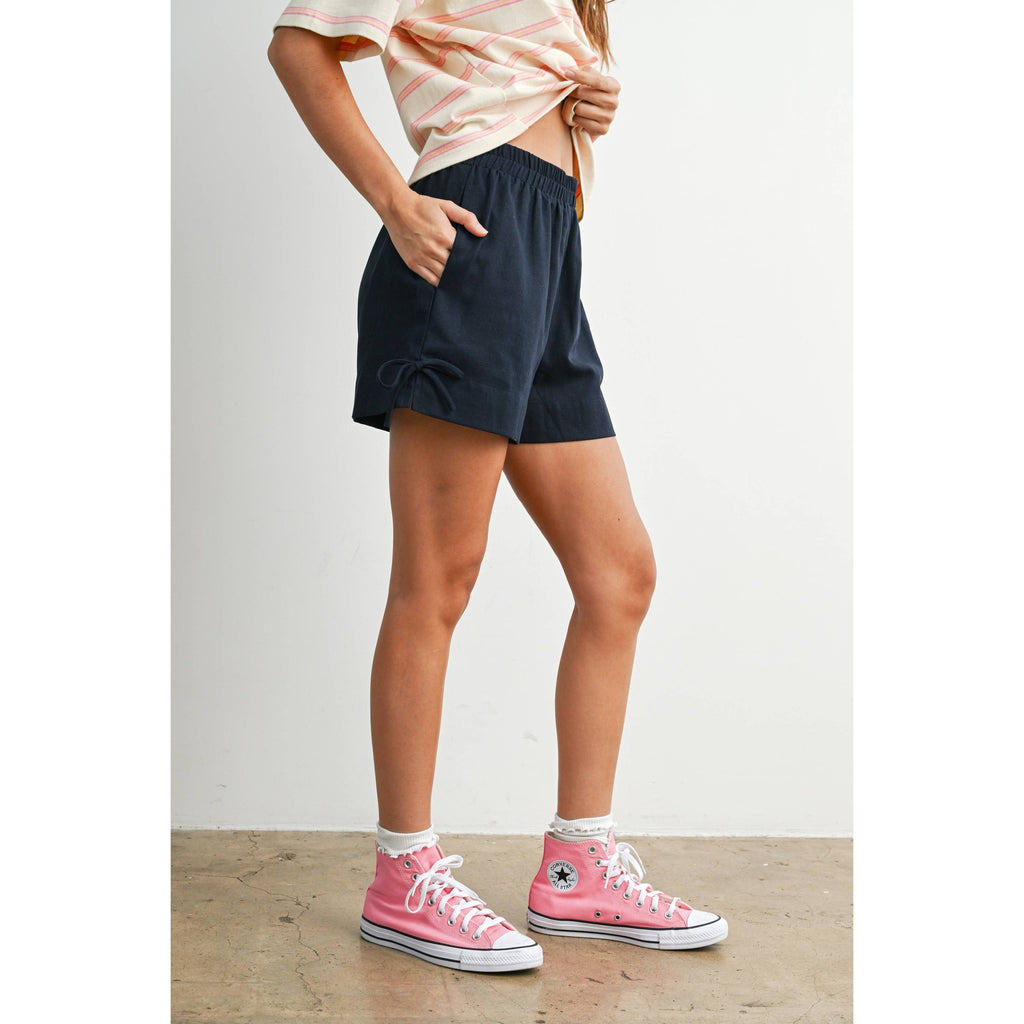 Elastic Waist Tie Hem Short