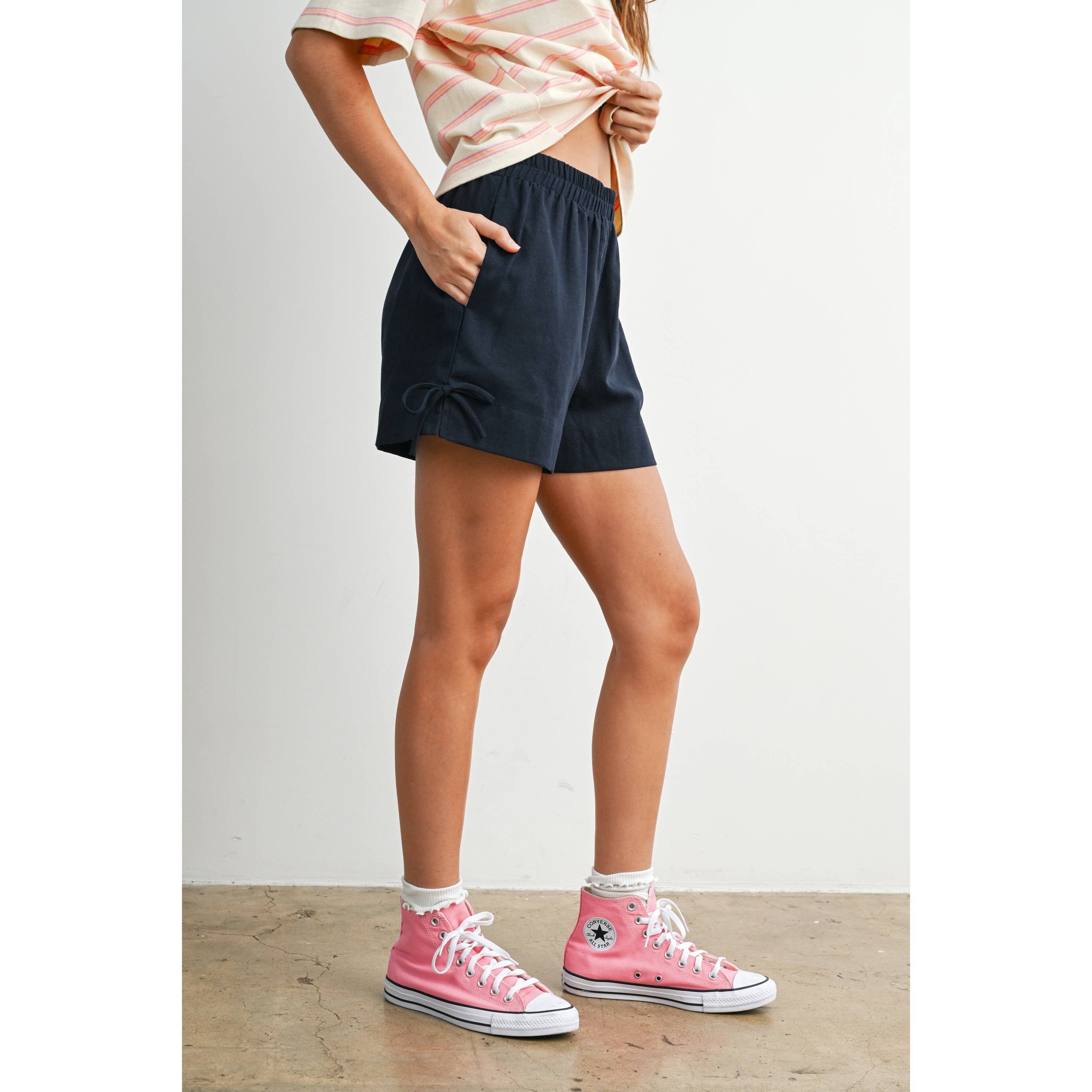 Elastic Waist Tie Hem Short
