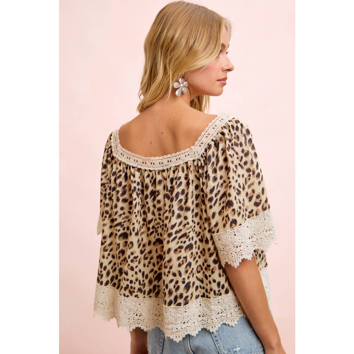 LEOPARD LACE MIX AND MATCH SQUARE NECKLINE TOP