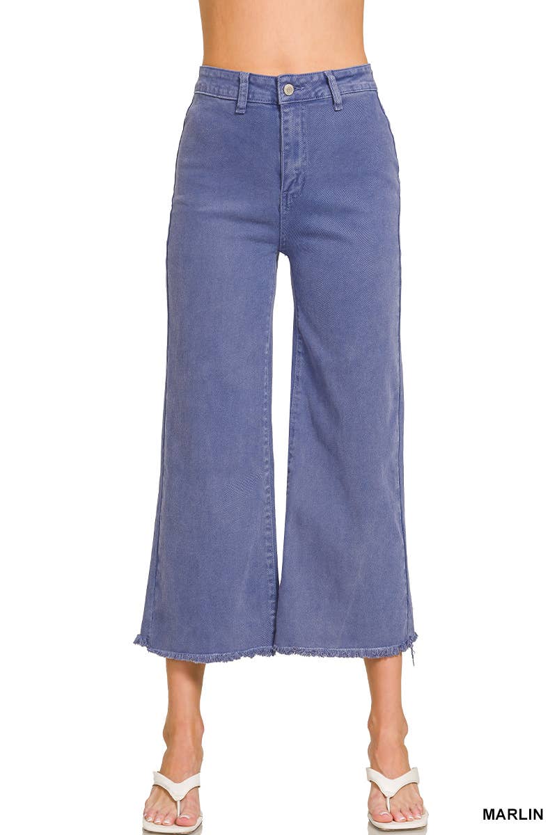 Washed ,High Waist ,Frayed Hem Straight Pants