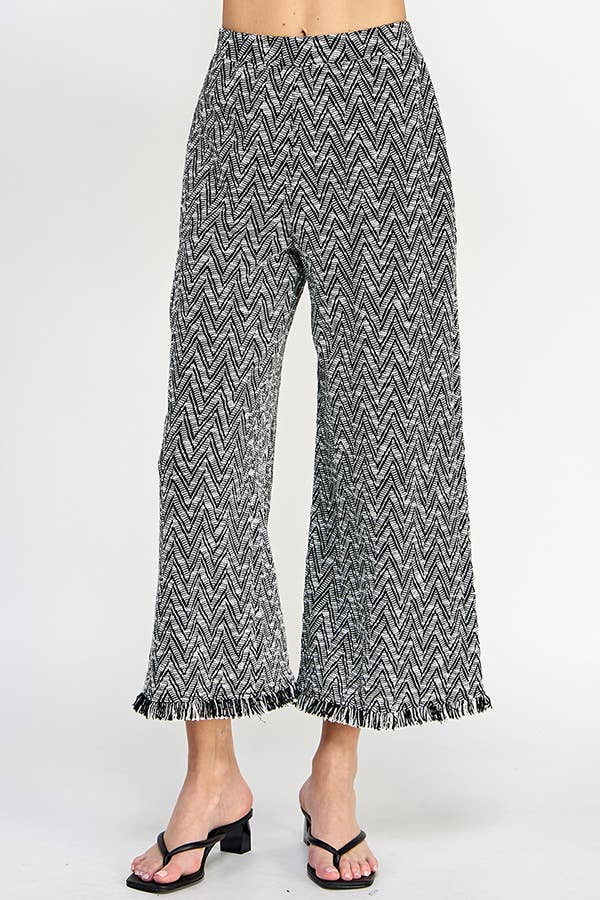 Chevron Wide-Leg Pants with Fringe Hem.