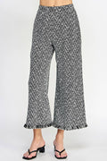Chevron Wide-Leg Pants with Fringe Hem.