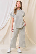 T3574 Textured Short Sleeve Sweatshirts Top