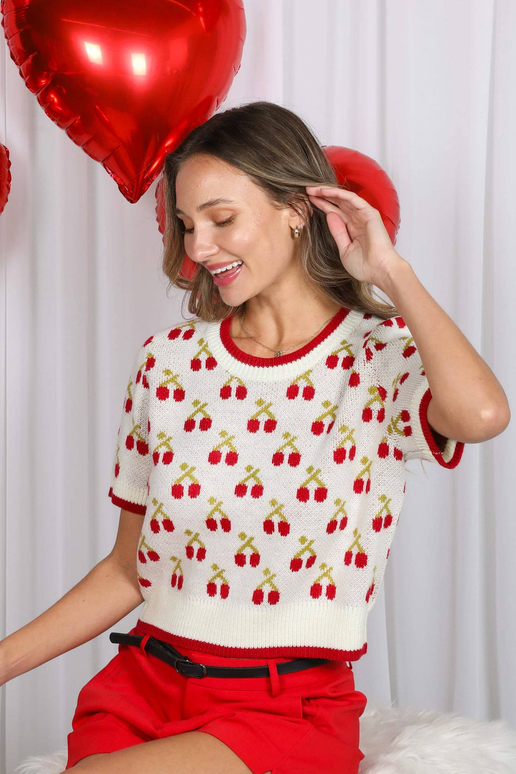 Cherry 🍒 Jacquard Knitted Crop Sweater
