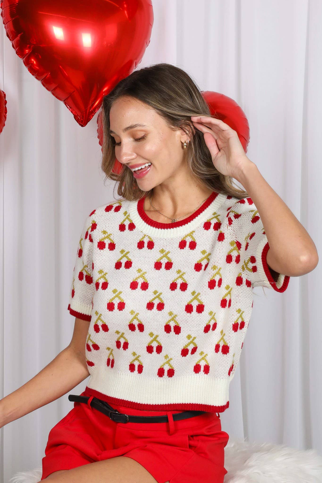 Cherry 🍒 Jacquard Knitted Crop Sweater