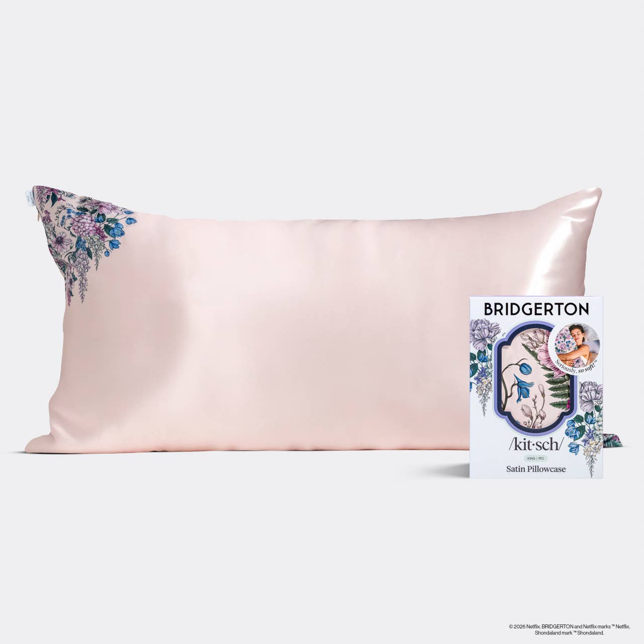 Bridgerton x Kitsch Satin Pillowcase in Garden Toile & Wisteria
