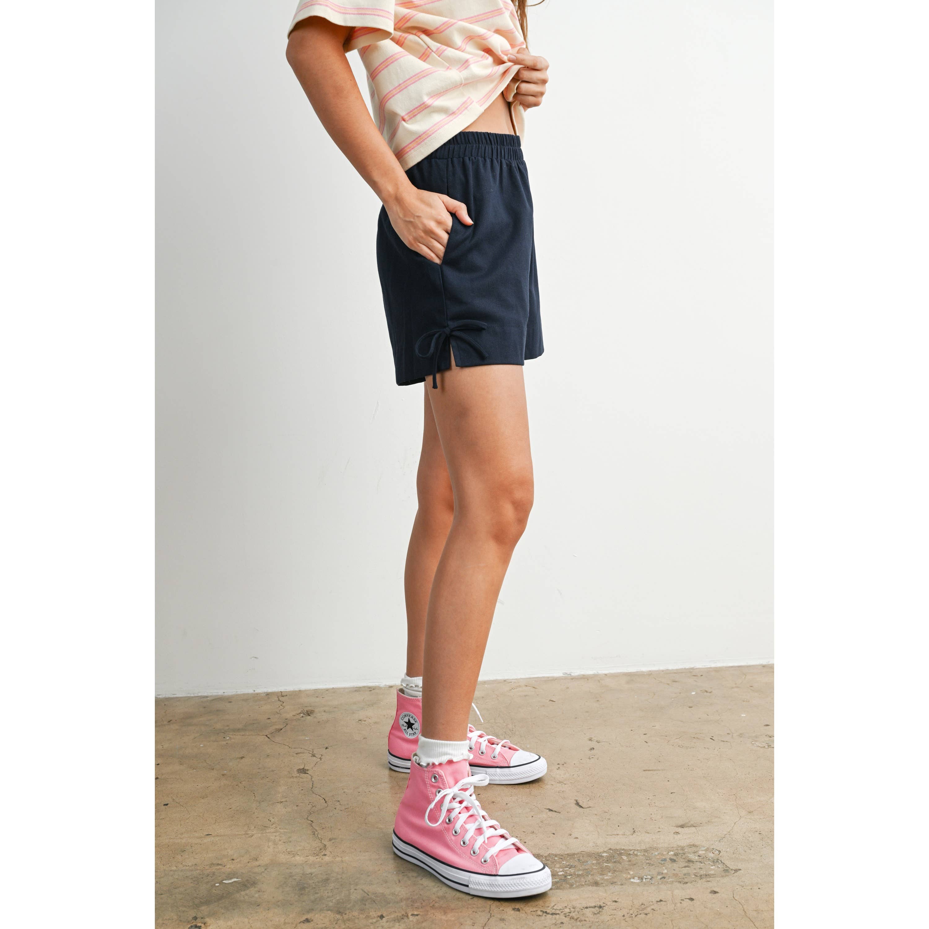 Elastic Waist Tie Hem Short