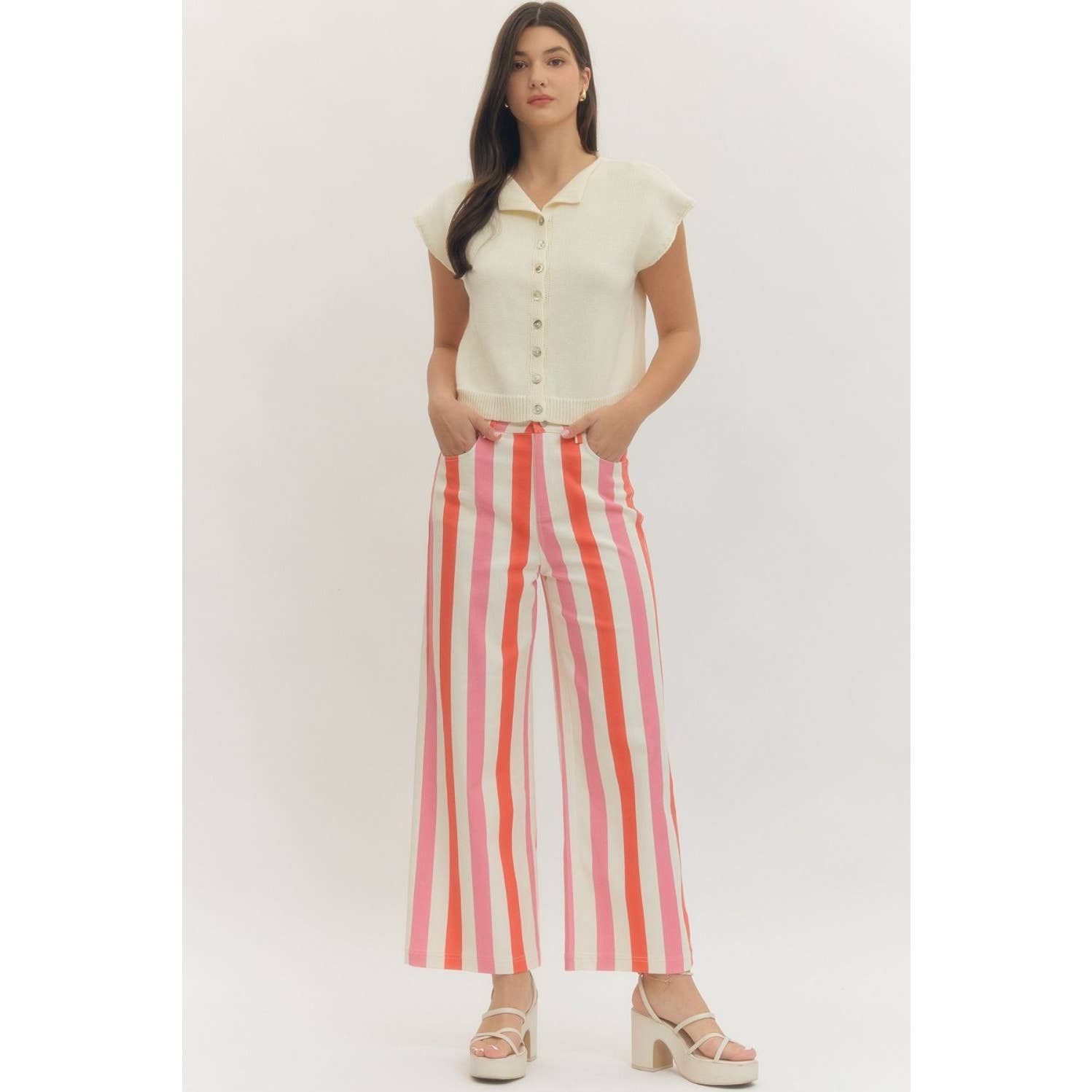 NEW Stripe ankle-wide leg pants