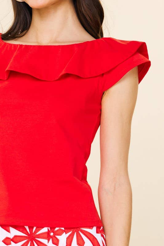 Knit Ruffled Off The Shoulder Top