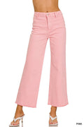 Acid Washed Frayed Cutoff Hem Straight Wide Pants