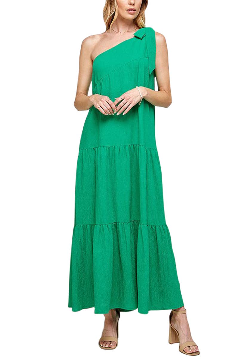 One Shoulder Bow Tiered Maxi Dress
