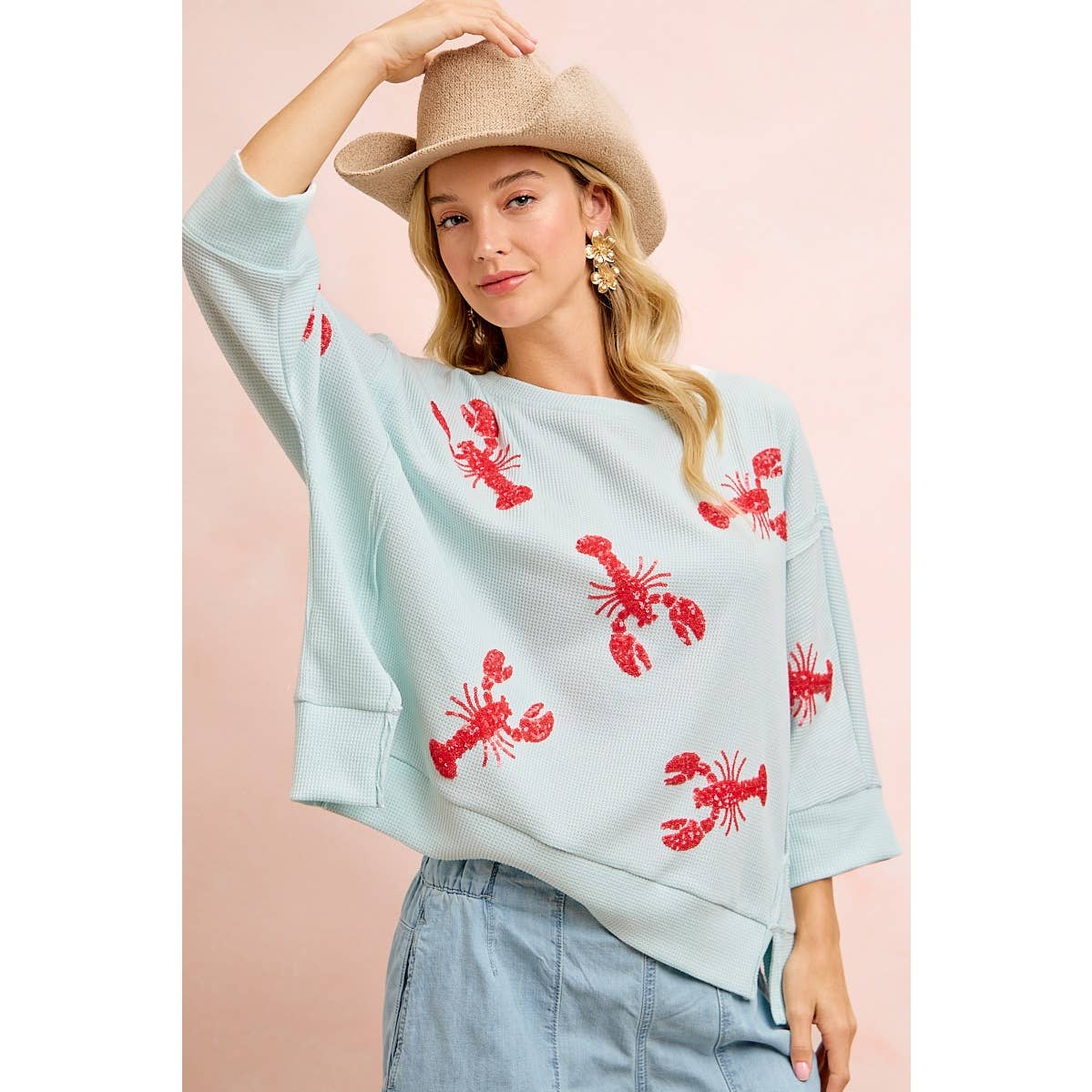 Sequin LOBSTERS PATCHED KNIT SLEEVE TOP