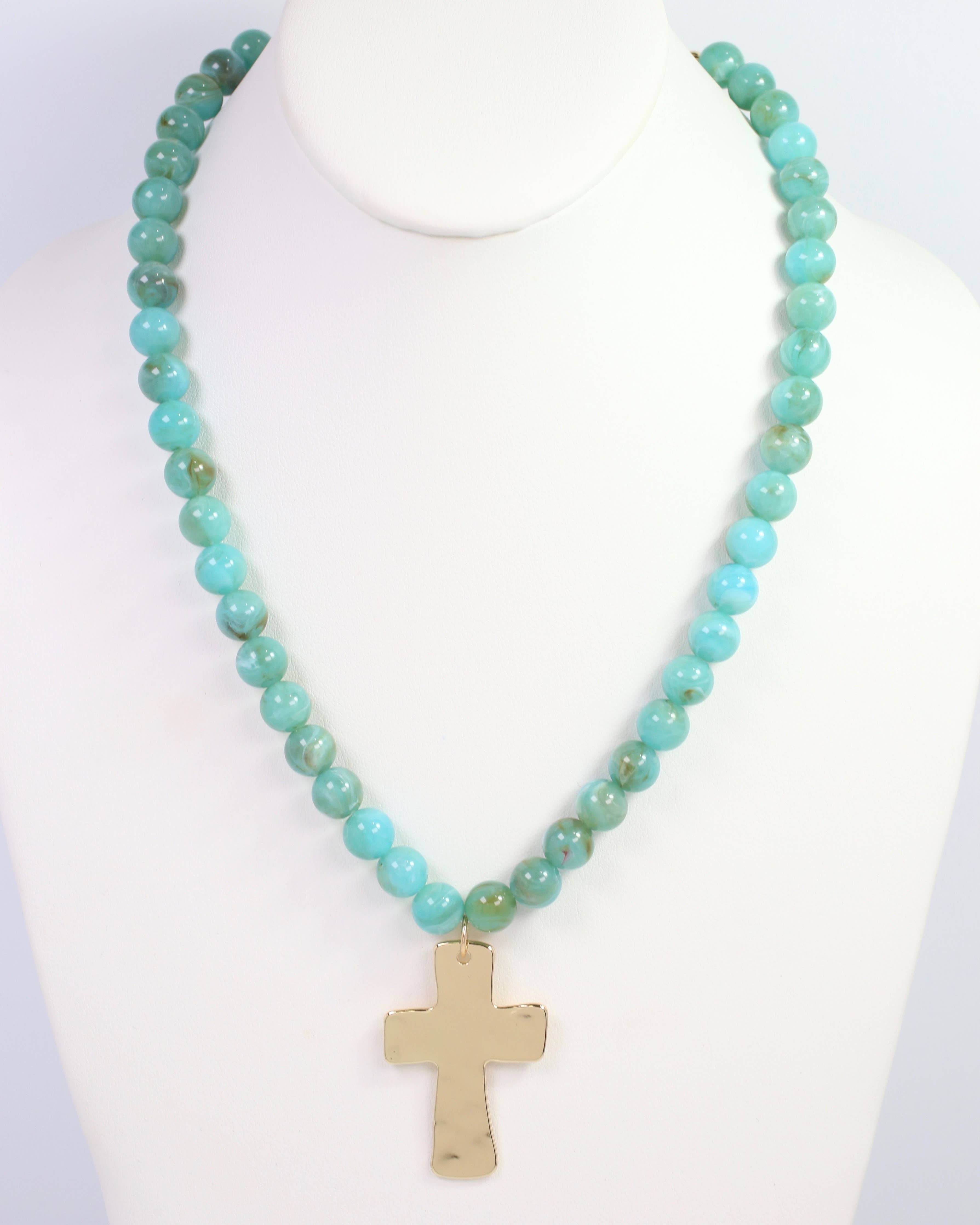 Bakersfield Beaded Cross Necklace Turquoise