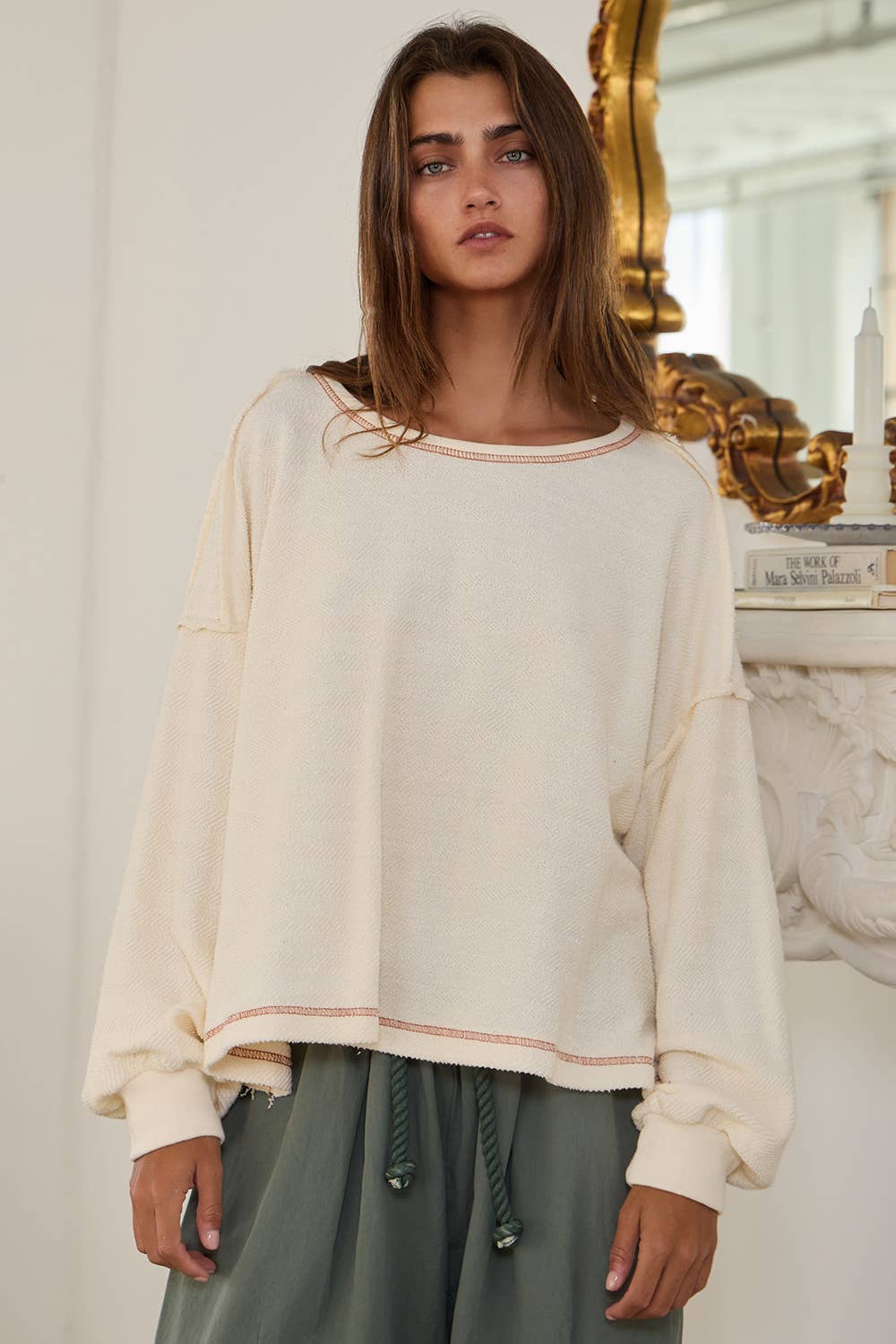 Overlap Open Back Oversize Fit Reverse Stitched Top