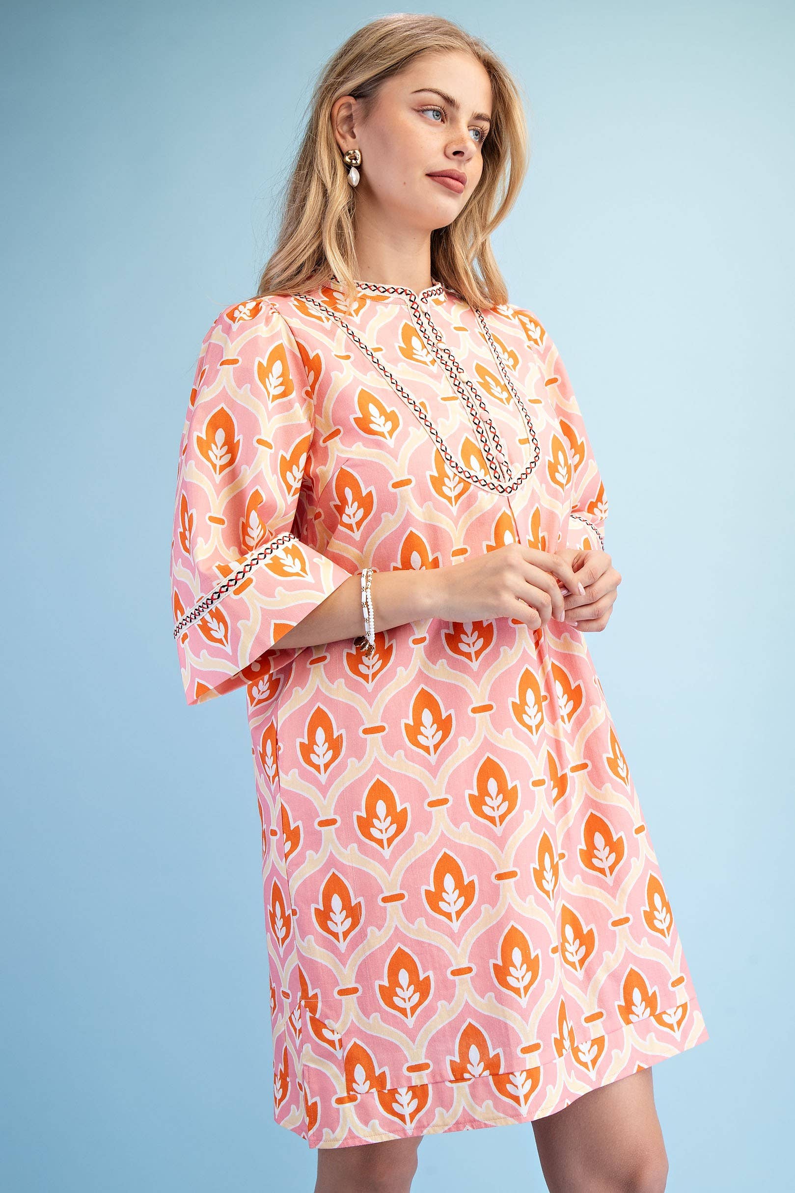 Printed 3/4 Length Sleeves Dress