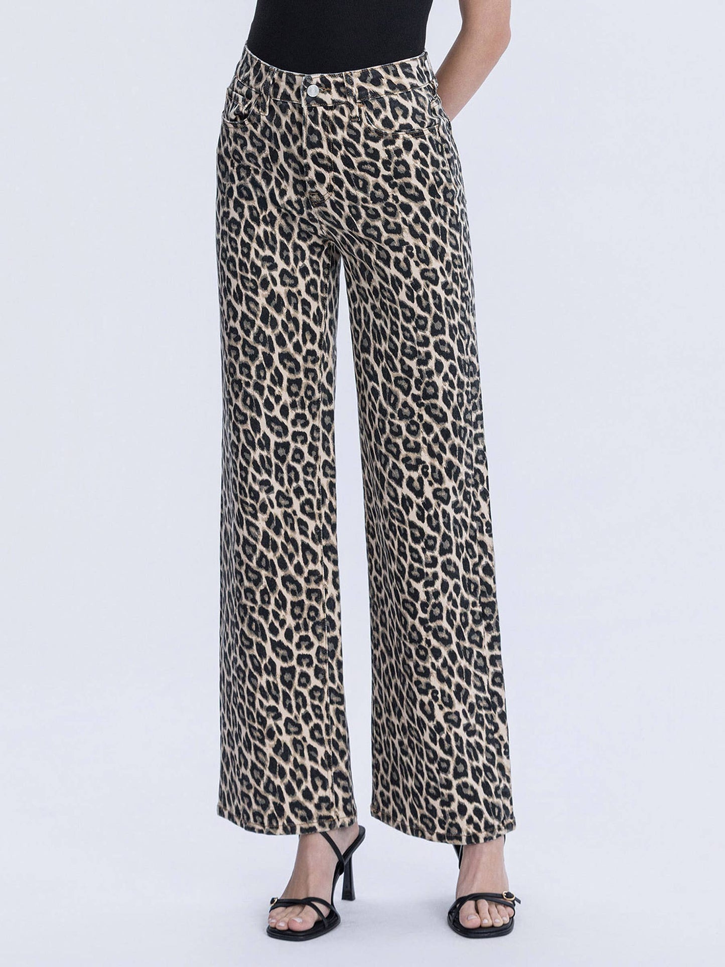 SUPER HIGH RISE LEOPARD PRINT WIDE LEG JEANS