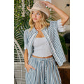 STRIPES LACE TRIM DETAIL SHORT SLEEVES BLOUSE