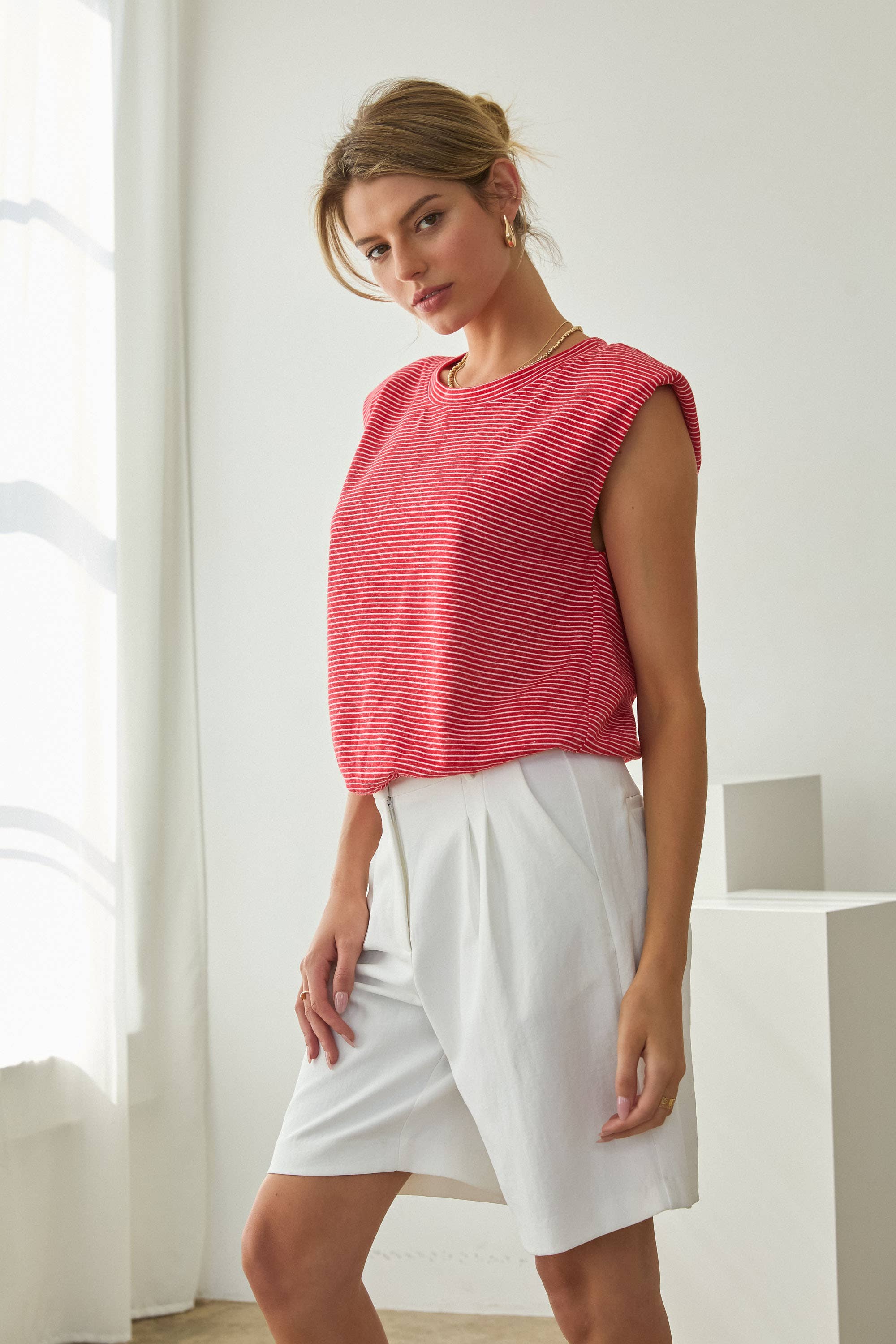 Stripe Knit Bubble Hem Tank Top