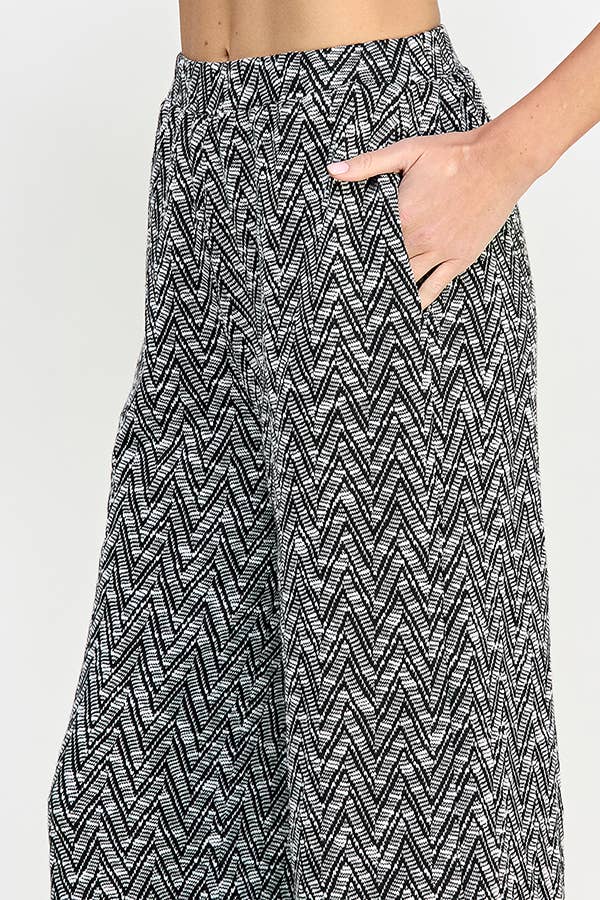 Chevron Wide-Leg Pants with Fringe Hem.