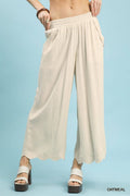 Linen Blend Scallop Hem Wide Leg Pants
