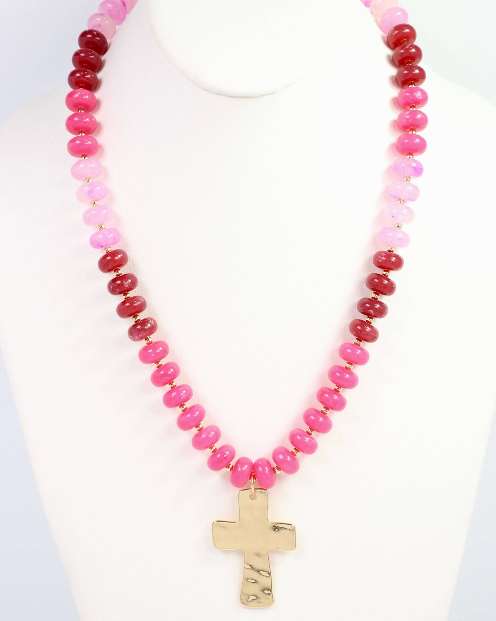 Berkeley Stone Beaded Cross Necklace Pink