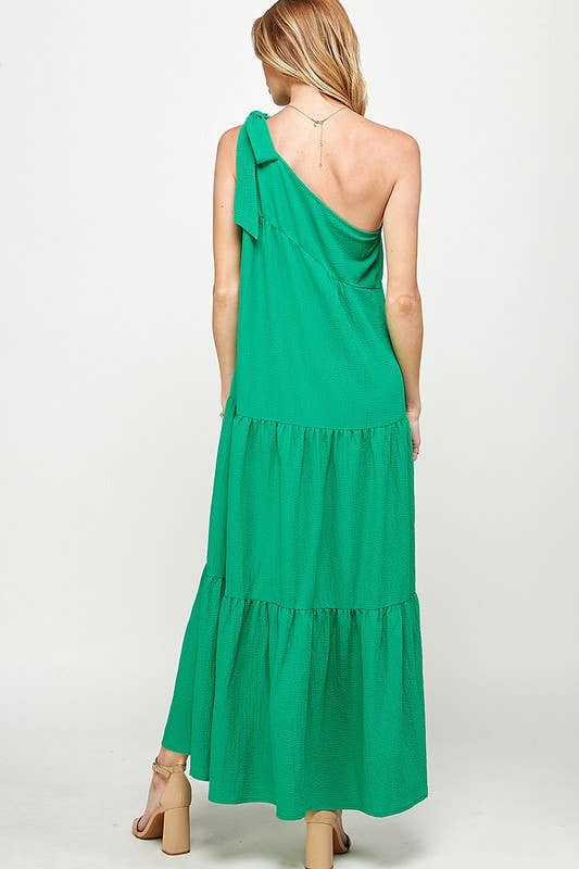 One Shoulder Bow Tiered Maxi Dress
