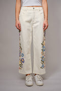 Mid- Rise Relaxed Style Embroidered White Jean