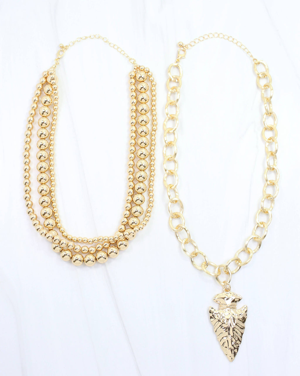 Bree Beaded Layered Necklace Arrow Gold
