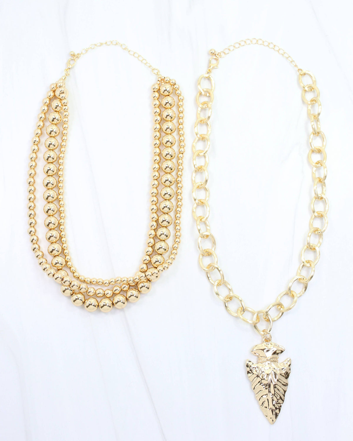 Bree Beaded Layered Necklace Arrow Gold