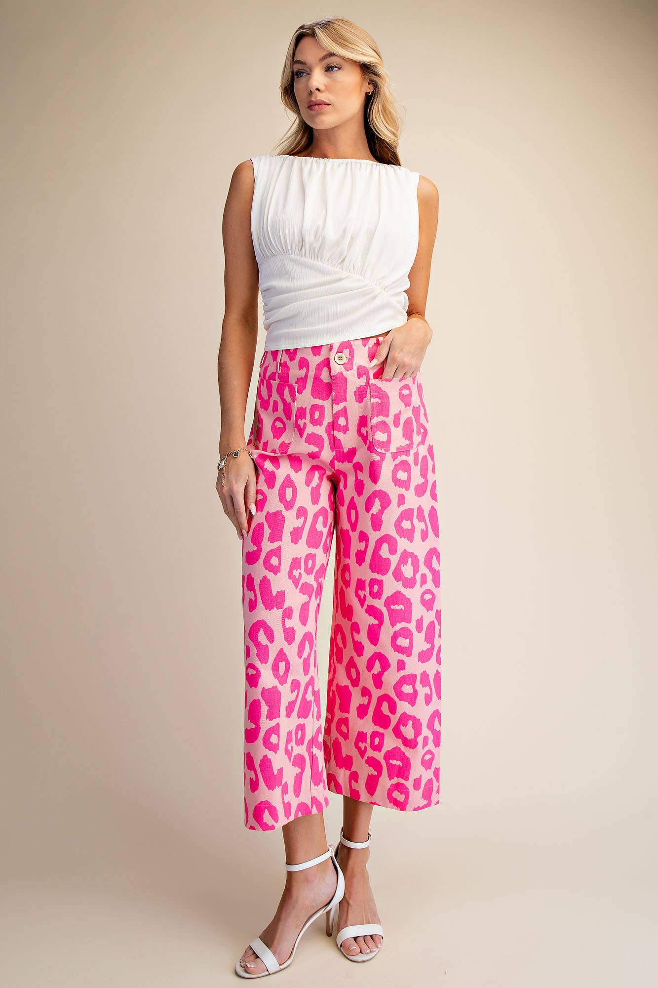 Colette Cropped Wide-Leg Neon Leopard Pants