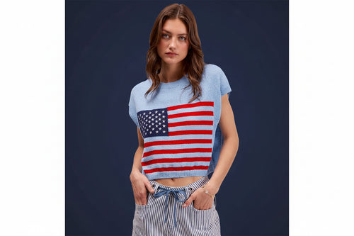 AMERICAN FLAG BOXY FIT SWEATER TOP