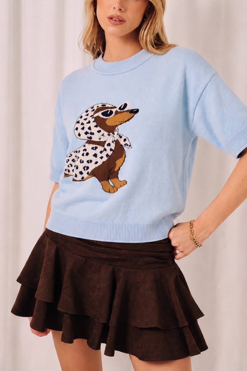 ROUND NECK HALF SLEEVE "WEENIE" SWEATER TOP