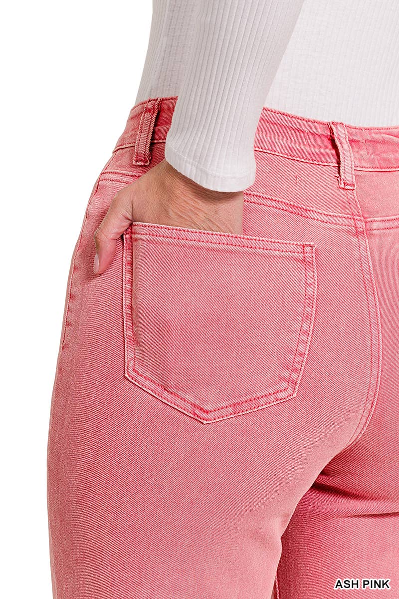 Acid Washed Frayed Cutoff Hem Straight Wide Pants