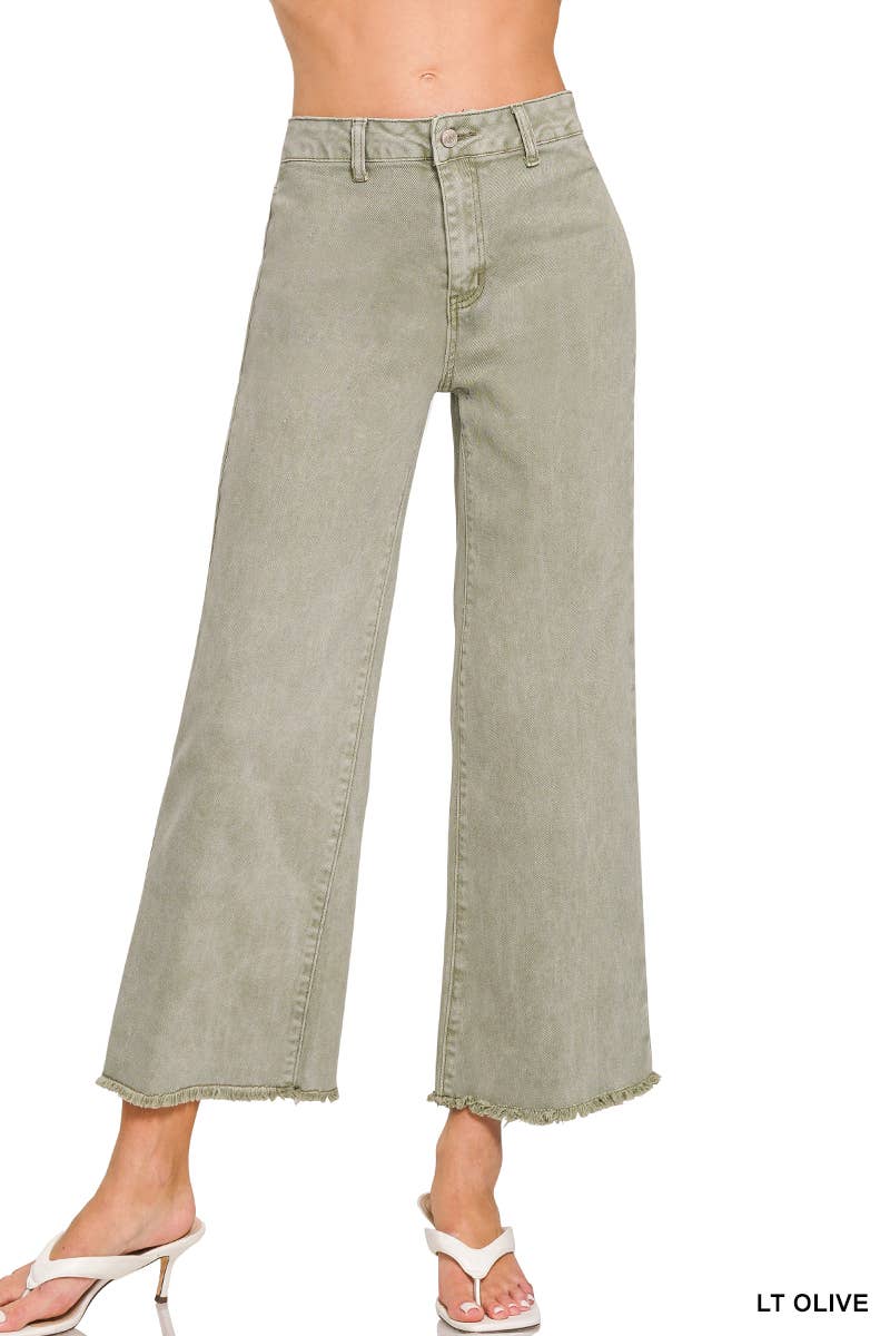 Acid Washed Frayed Cutoff Hem Straight Wide Pants