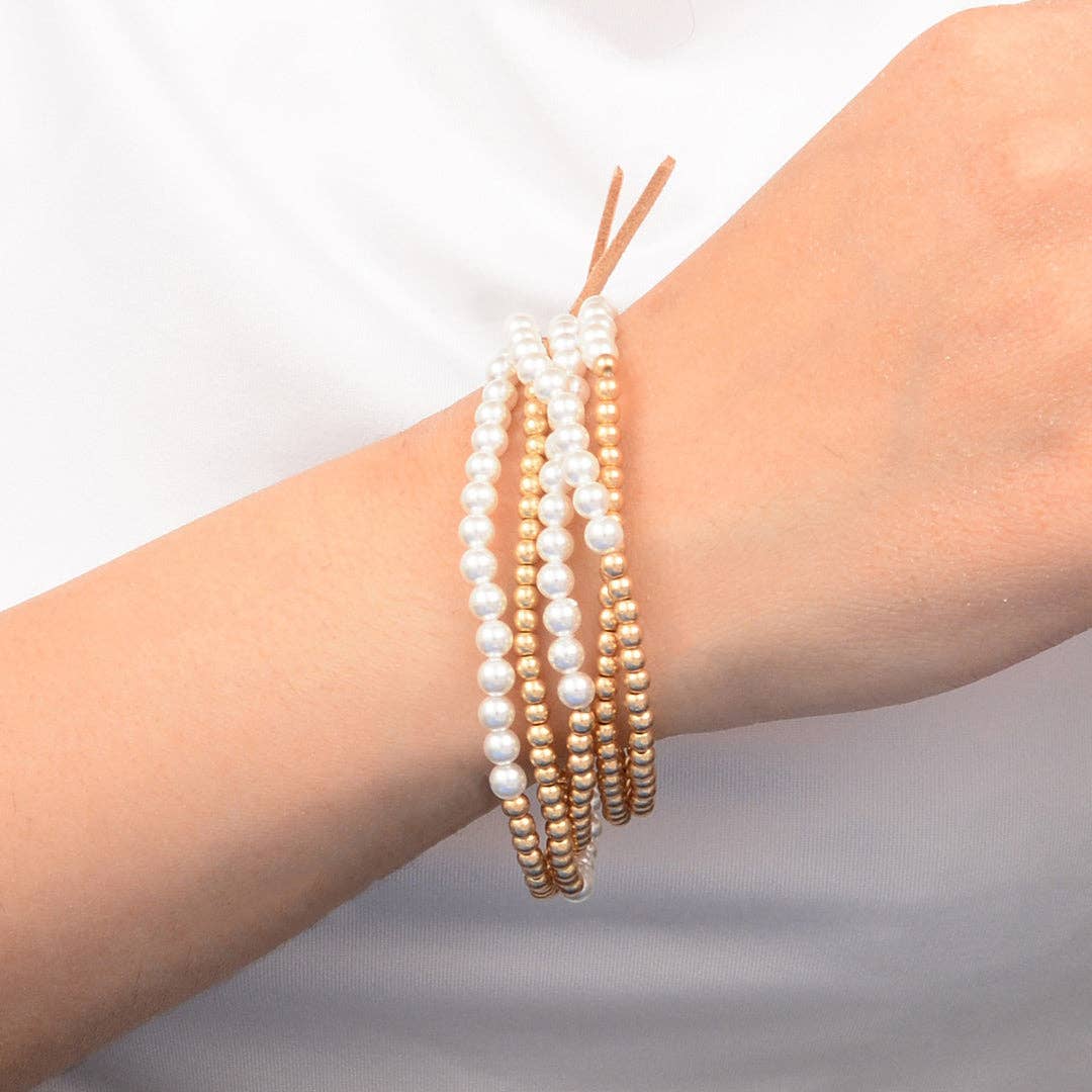 Dainty Pearl Golden Stack Bracelet Set