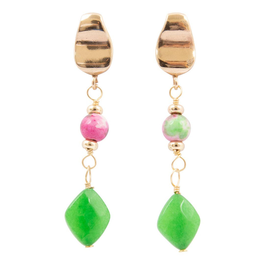 Watermelon Green Jade Golden Post Earrings