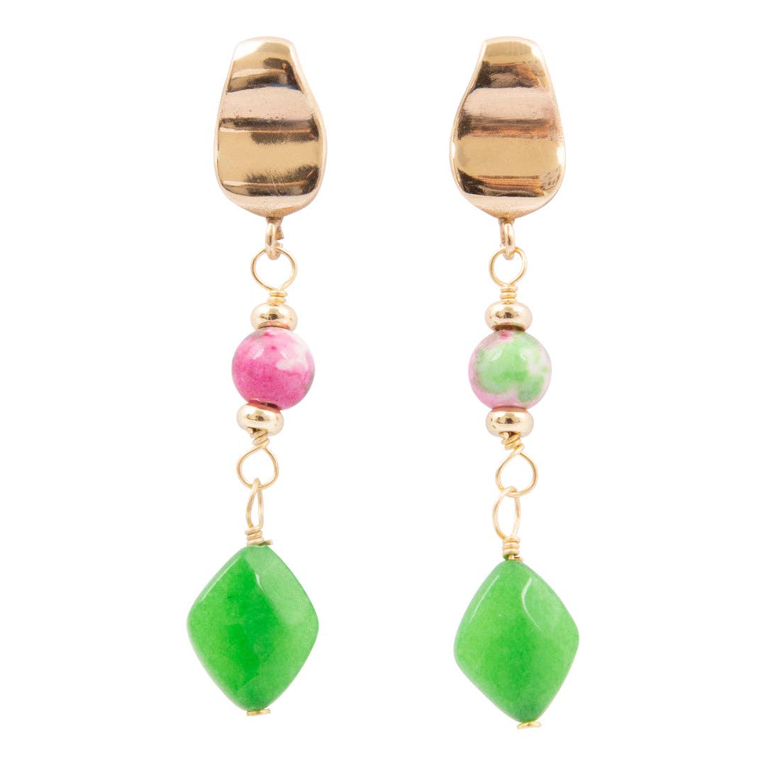 Watermelon Green Jade Golden Post Earrings