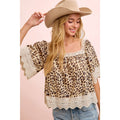 LEOPARD LACE MIX AND MATCH SQUARE NECKLINE TOP