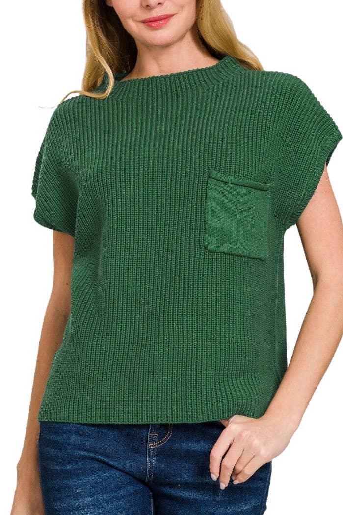 Mock Neck Short Sleeve Cropped Sweater
